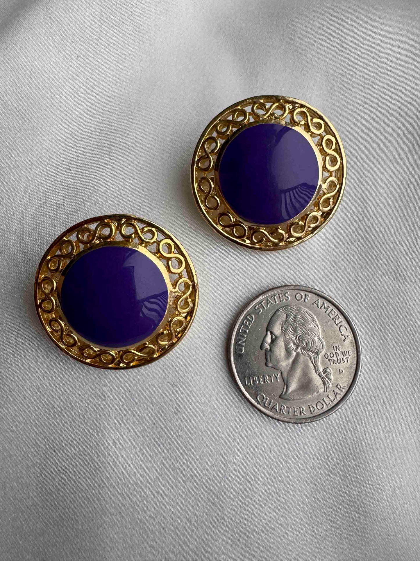 Vintage Purple Enamel & Gold Filigree Post Earrings