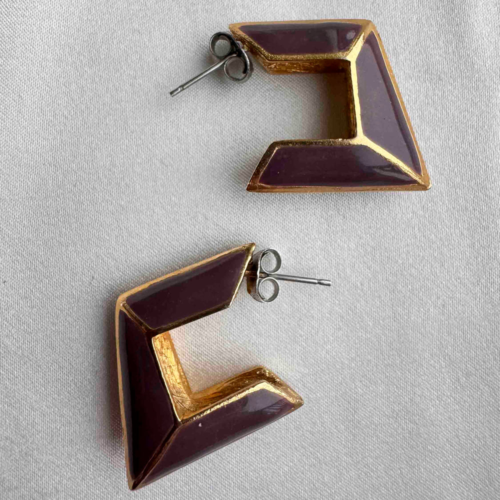 Vintage Geometric Enamel Earrings – Bold 80s Statement