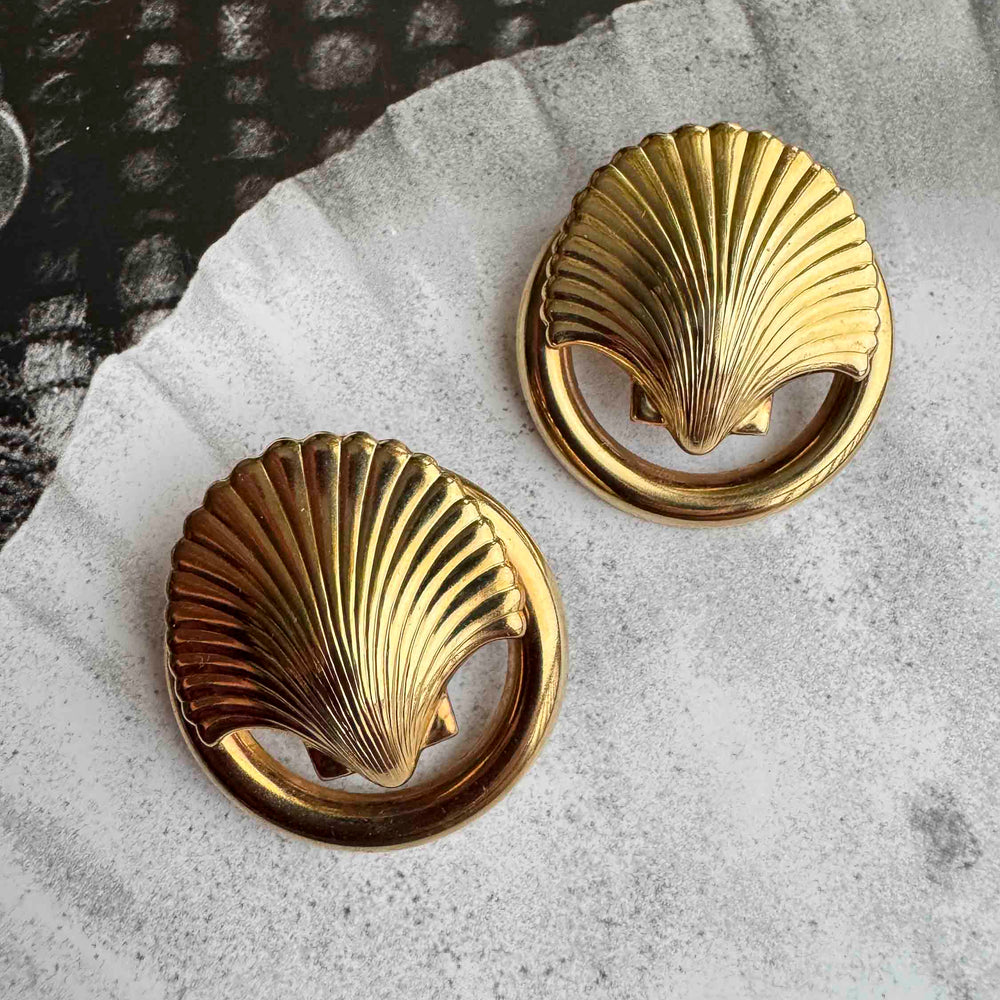 
                      
                        Vintage Gold Shell Earrings – Nautical Art Deco
                      
                    