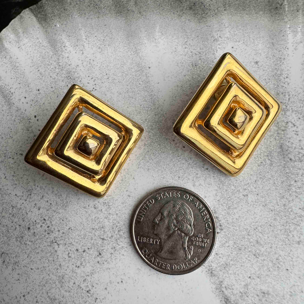 Vintage Gold Geometric Earrings – Bold 1980s Statement