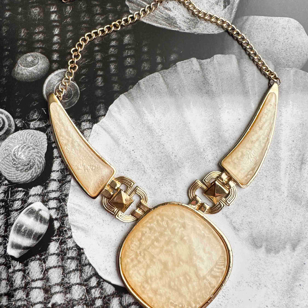 Vintage Gold & Cream Statement Necklace – Bold Elegance