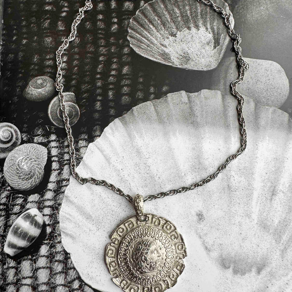 Vintage Silver Medallion Necklace – Timeless Greek Revival