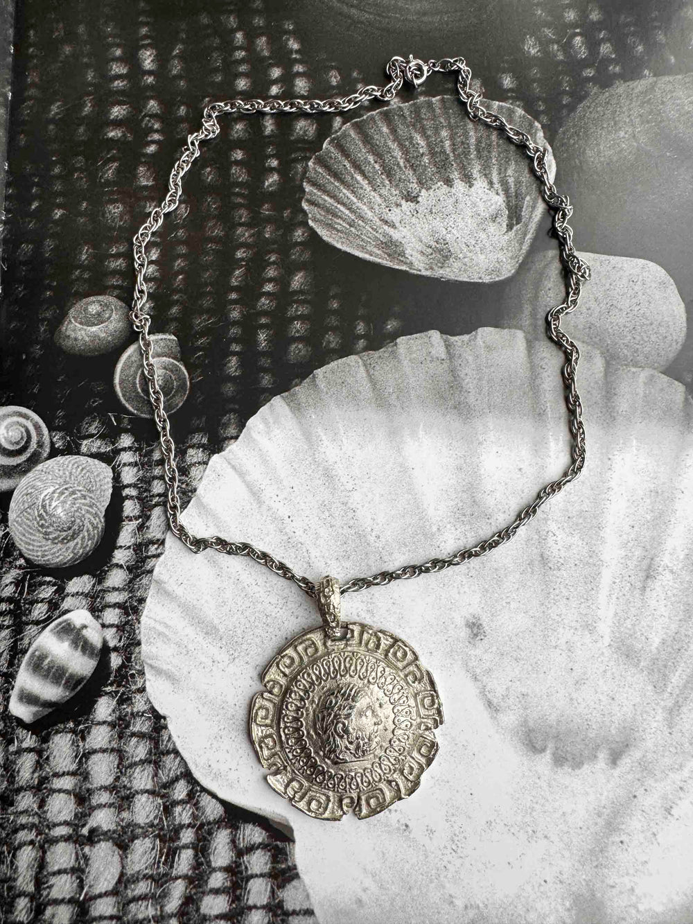 Vintage Silver Medallion Necklace – Timeless Greek Revival