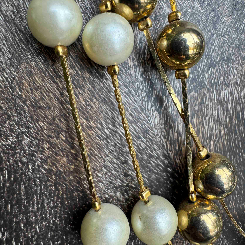 
                      
                        Vintage Layered Gold and Pearl Beaded Necklace
                      
                    