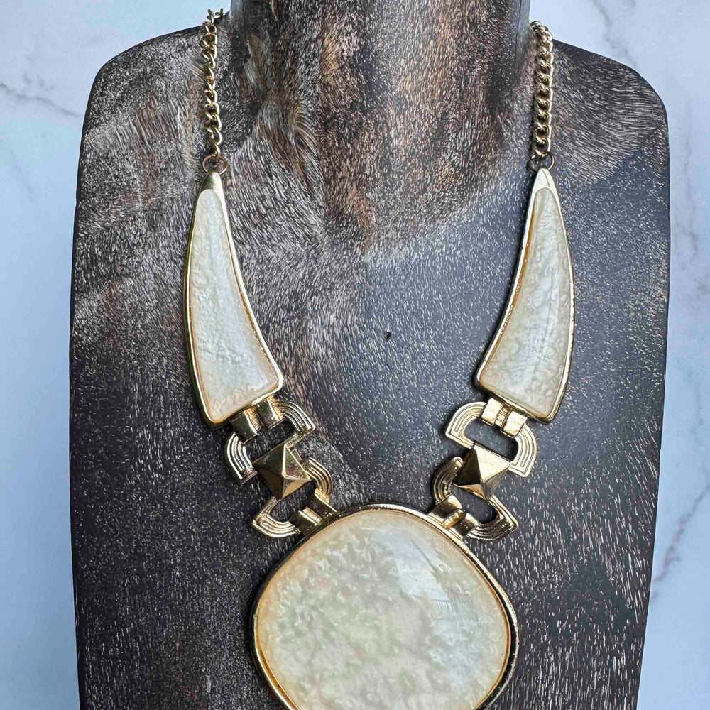 Vintage Gold & Cream Statement Necklace – Bold Elegance