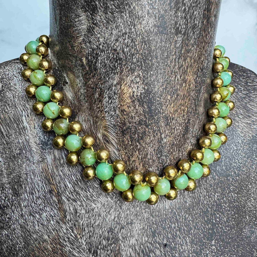 Vintage Green & Gold Beaded Statement Necklace