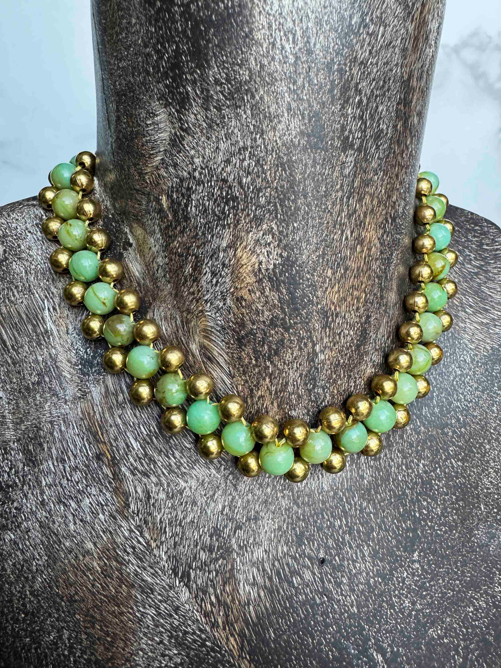 Vintage Green & Gold Beaded Statement Necklace