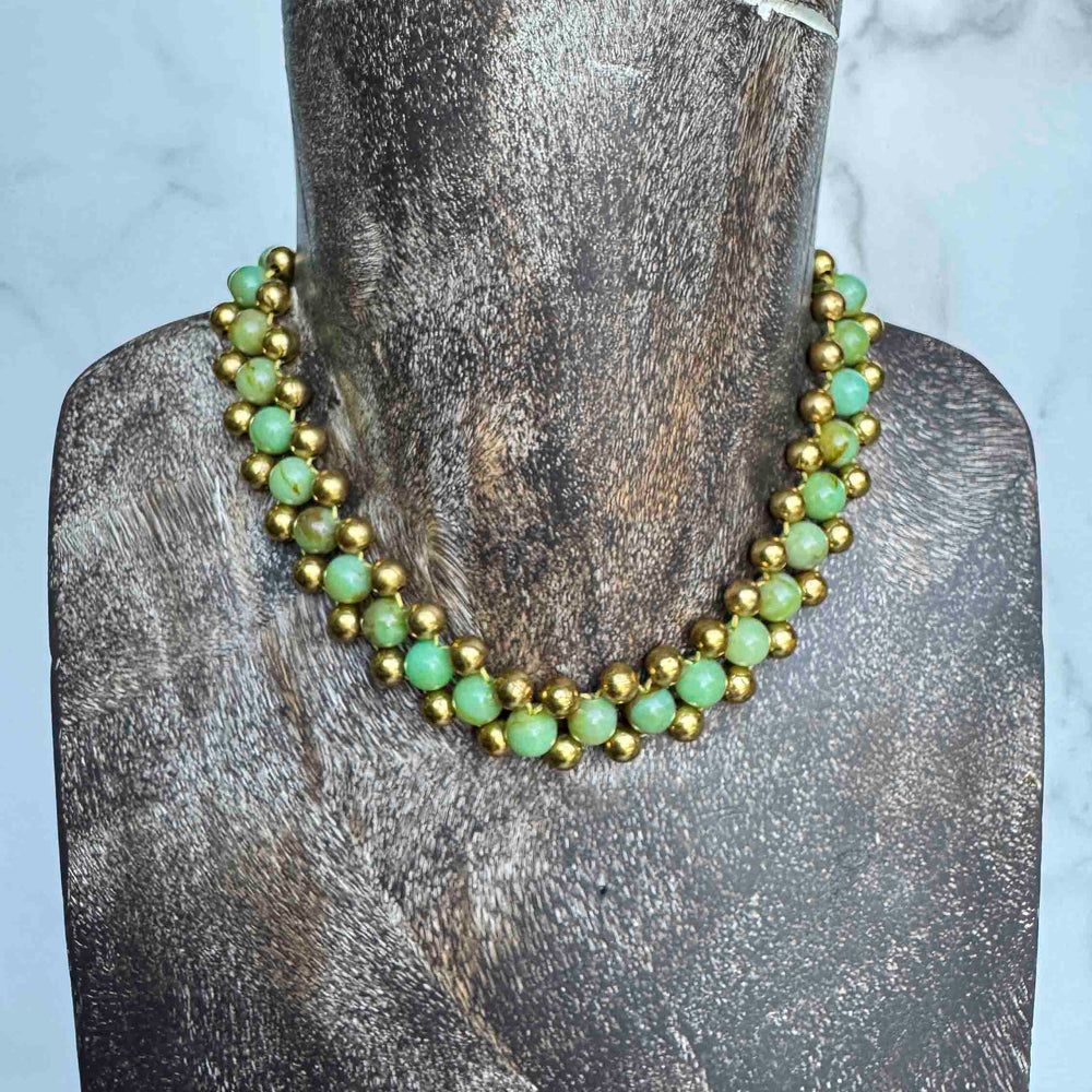 Vintage Green & Gold Beaded Statement Necklace