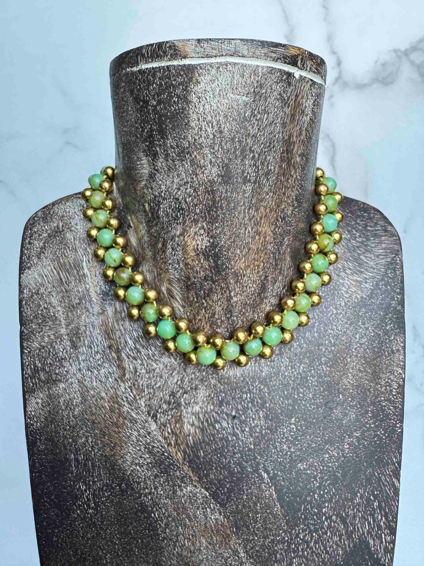 Vintage Green & Gold Beaded Statement Necklace