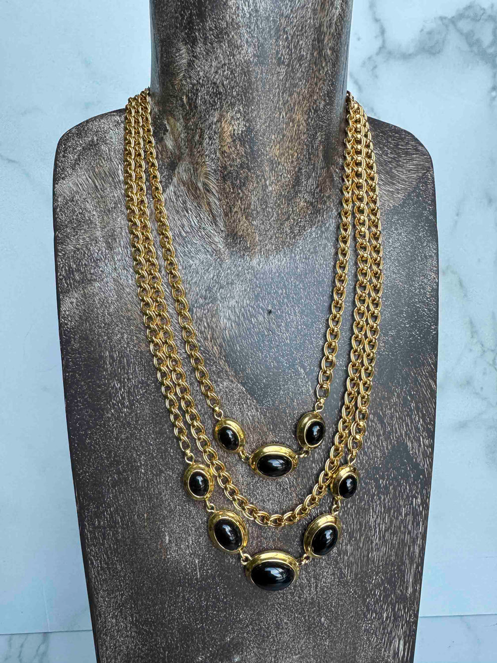 1980s Chunky Gold & Black Onyx Statement Necklace (Signed Monet)