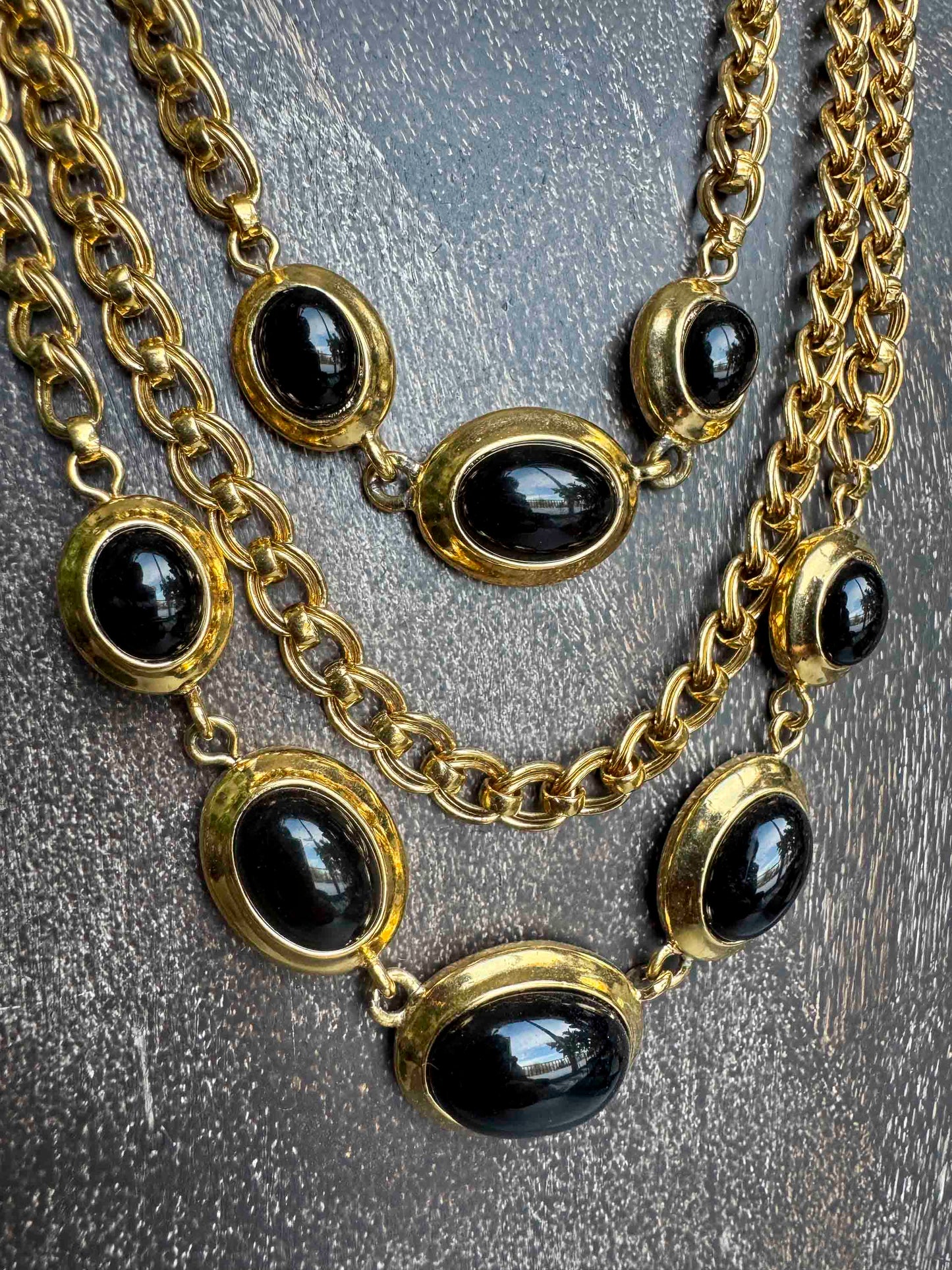 1980s Chunky Gold & Black Onyx Statement Necklace (Signed Monet)