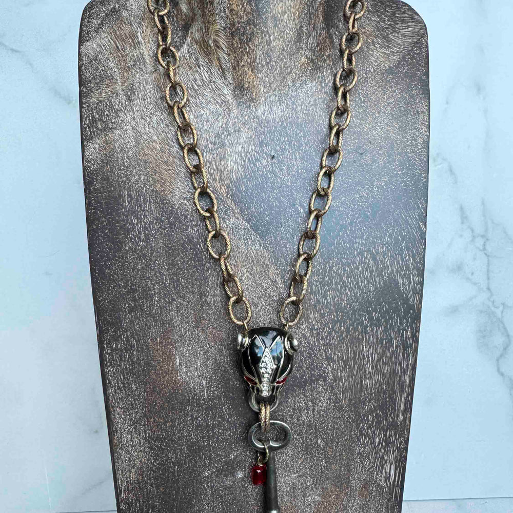 Vintage Chain Necklace with Panther Pendant & Key – Bold Statement Piece