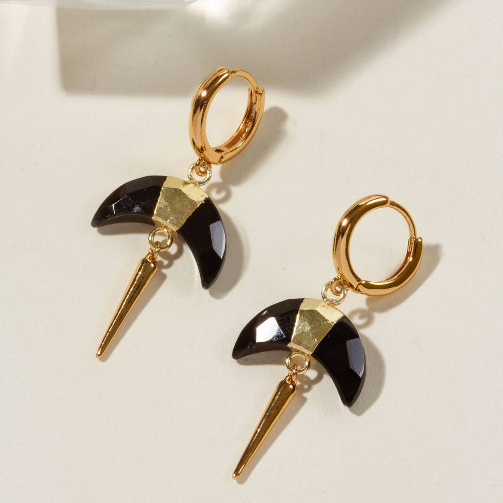 Crescent Horn Spike Huggie Hoop Earrings- Onyx