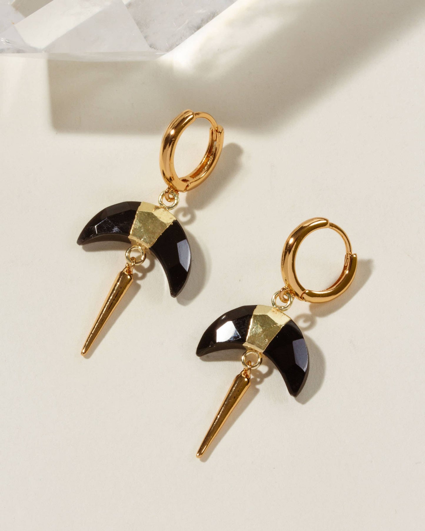 Crescent Horn Spike Huggie Hoop Earrings- Onyx