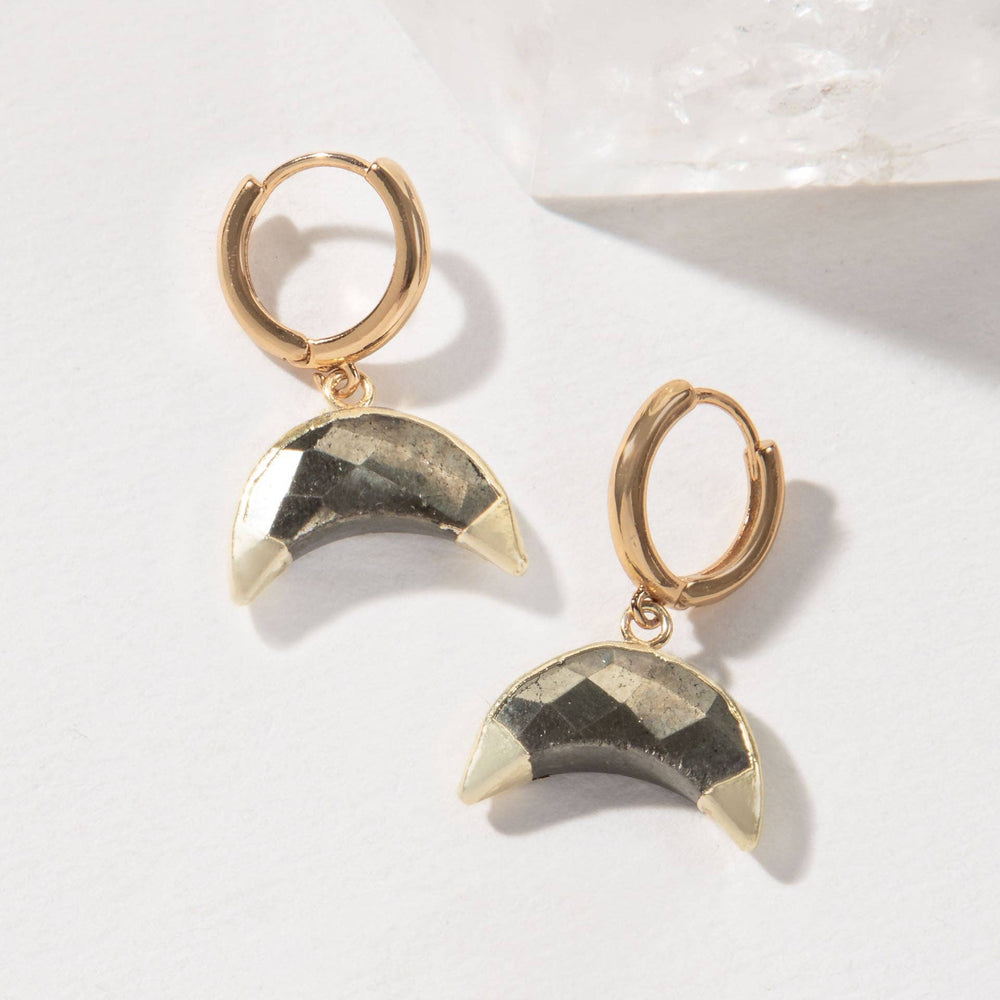 Crescent Horn Huggie Hoop Earrings - Pyrite