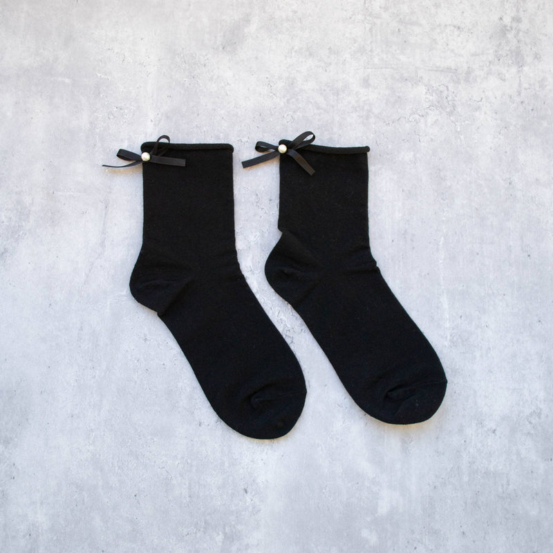 Romantic Ribbon Pearl Socks