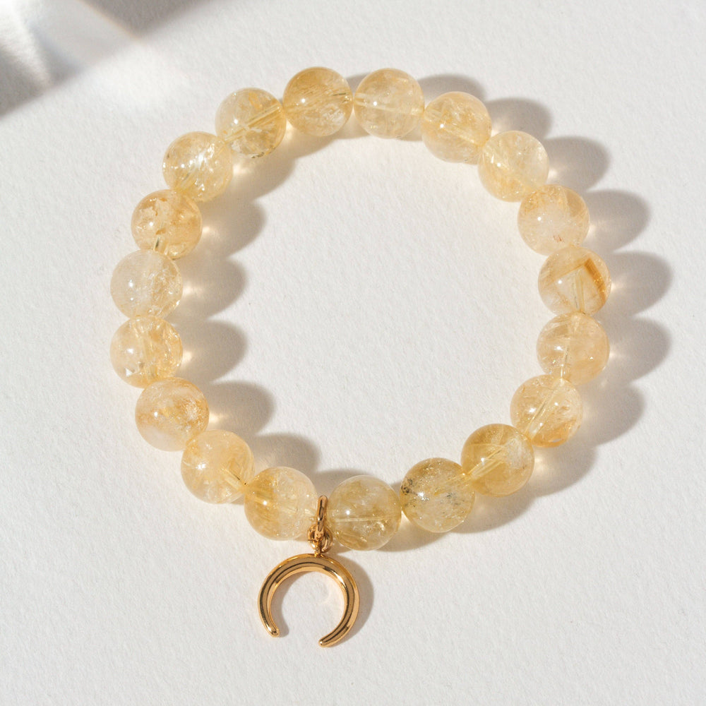 Crescent Horn Charm Stretch Bracelet - Citrine