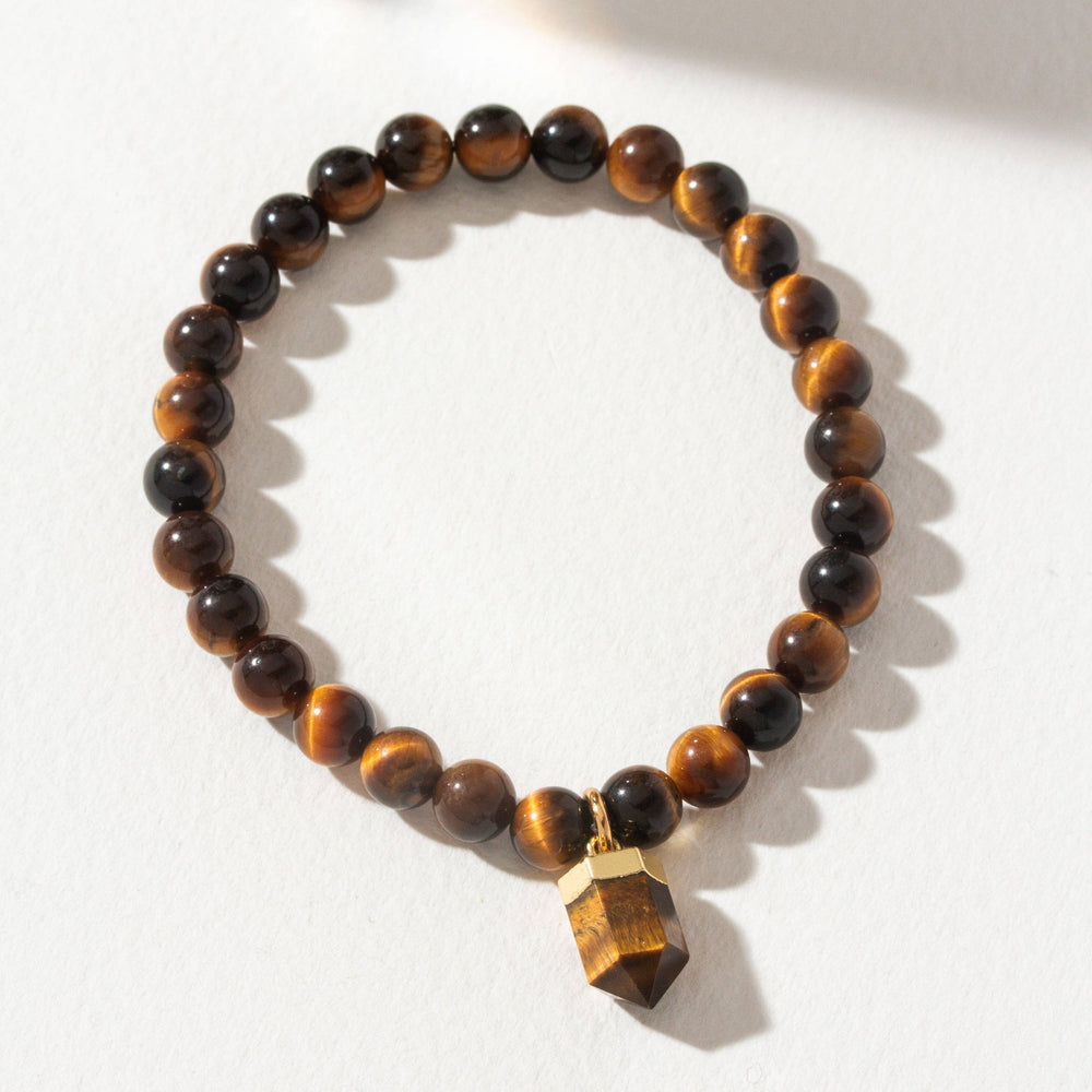 Healing Point Charm Stretch Bracelet - Tiger Eye