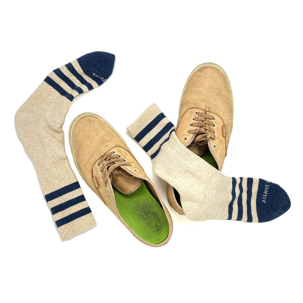 Heather Stripes Socks - Cream/Navy