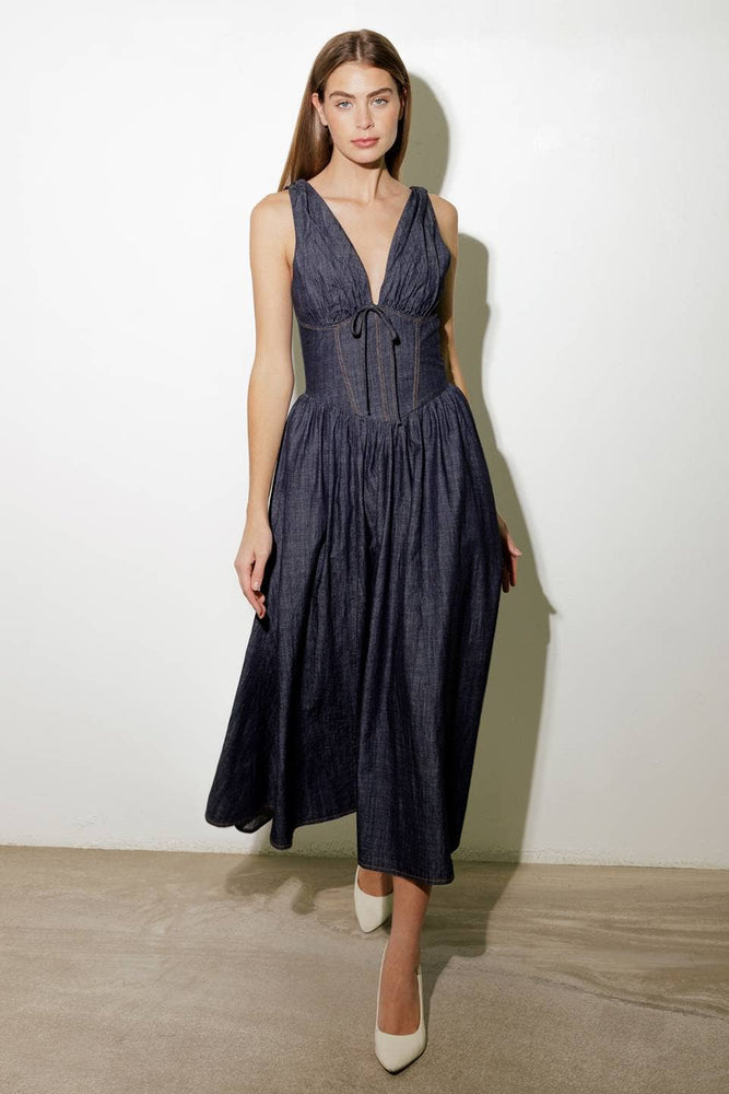 
                      
                        Dark Denim Plunge Midi Dress
                      
                    