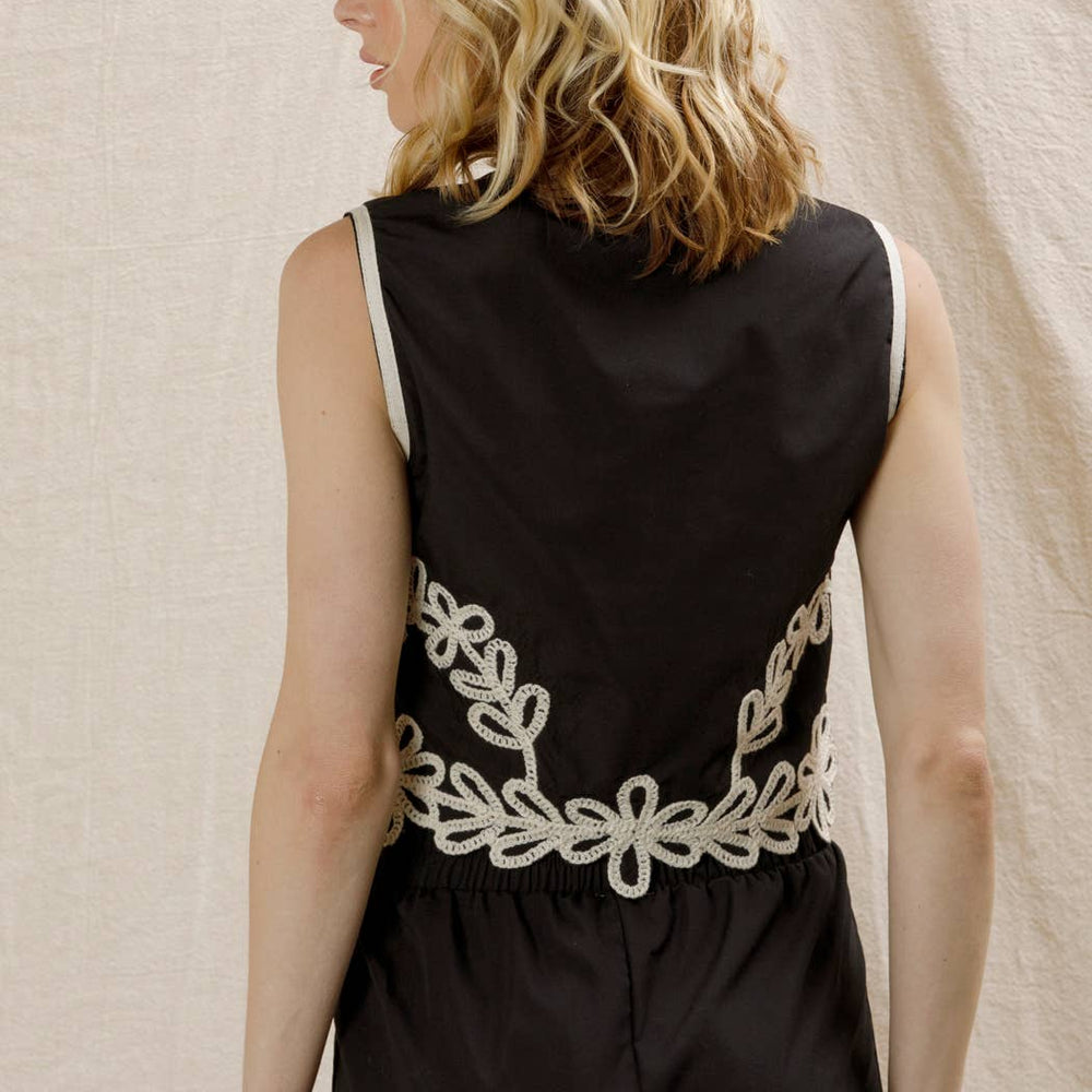 
                      
                        Sleeveless Embroidered V-Neck Vest
                      
                    