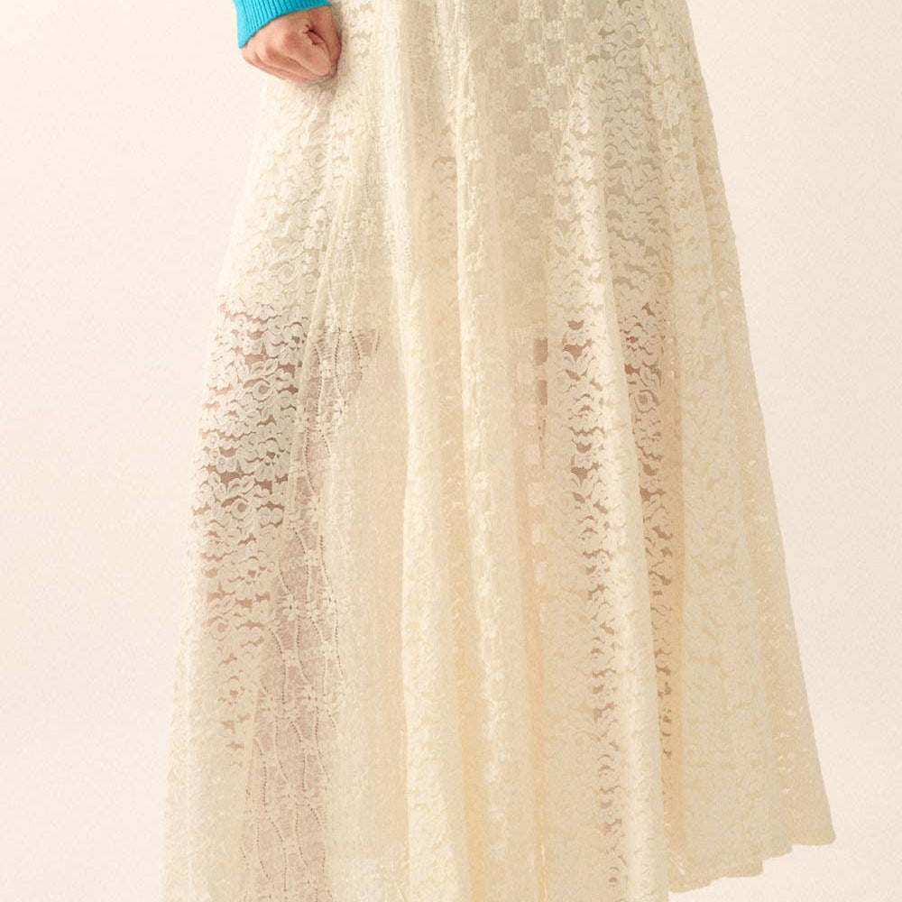 Floral Lace Multi-Panel Maxi Skirt