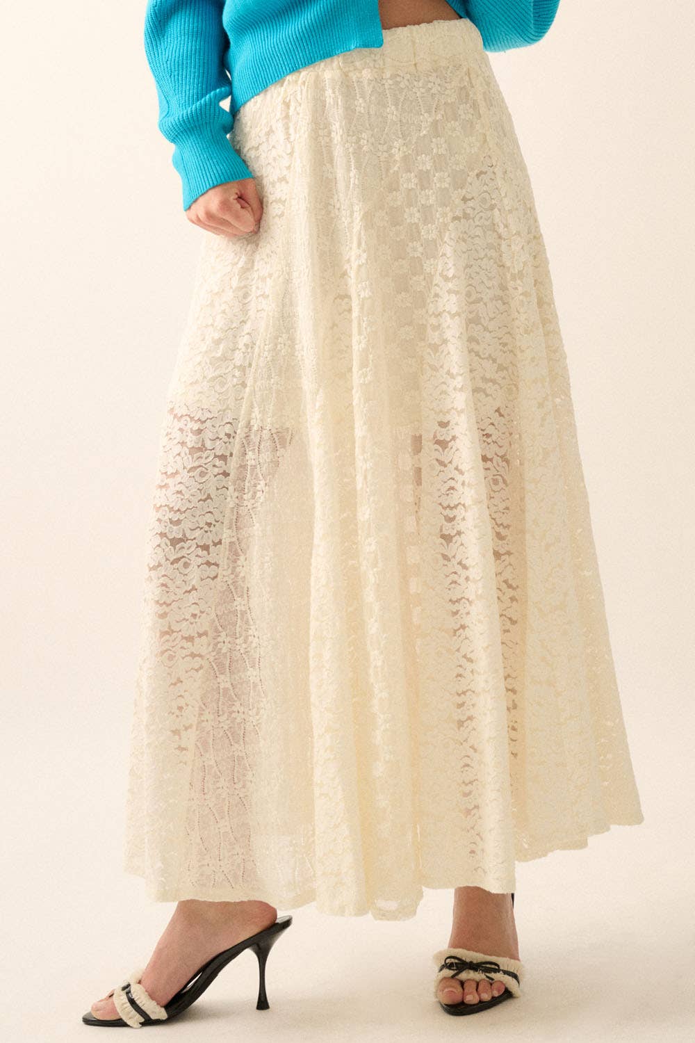 Floral Lace Multi-Panel Maxi Skirt