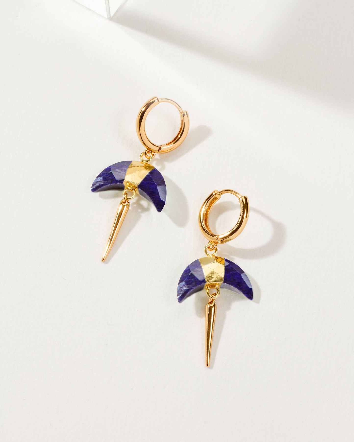 Crescent Horn Spike Huggie Hoop Earrings- Sapphire