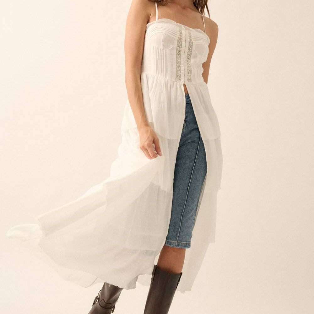 
                      
                        Solid Tiered Ruffle Corset Layering Maxi Top
                      
                    