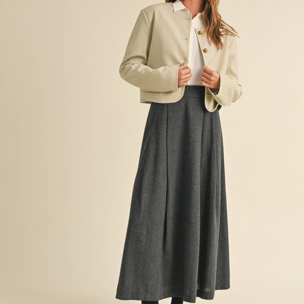 
                      
                        Gray Pleated Woven A Line Maxi Skirt
                      
                    