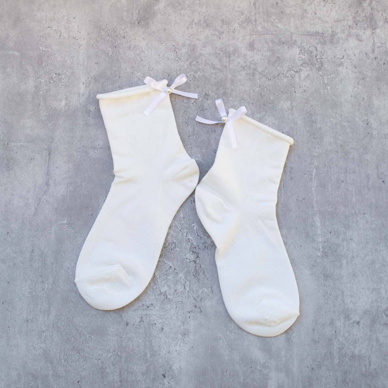Romantic Ribbon Pearl Socks